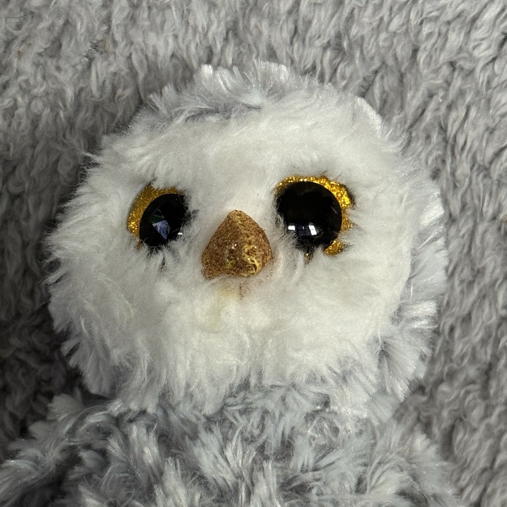 Ty Beanie Boos Owlette Owl Plush Gray Stuffed Animal Toy Gold Glitter Eyes - Picture 3 of 8